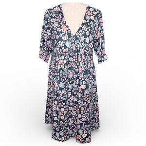 Women's Pink Daisy blue with multicolored flowers floral dress - Size S